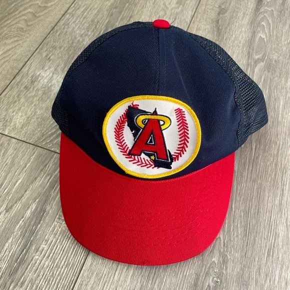 MLB Other - VINTAGE California Angels Hat Cap Snap Back Blue Red Trucker Mesh MLB Patch 90s